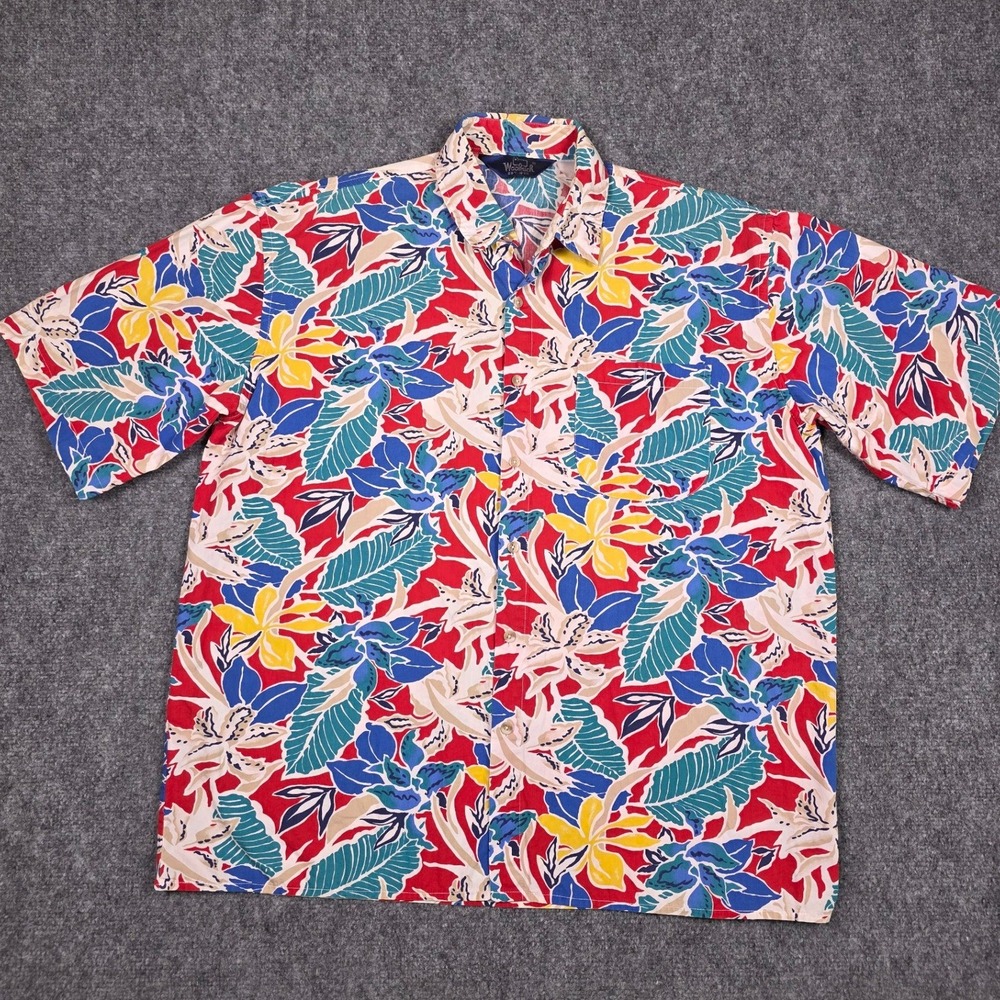 Vintage Woolrich Shirt Mens Large Button Up Tropical Floral Short Sleeve Summer‎